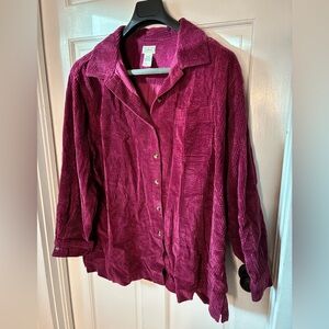 L.L. Bean Women's Button Down Corduroy Shirt - Burgundy